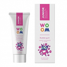 Детская Зубная Паста Woom Junior BubleGum+ возраст 6+ натуральность 98% 950 ppmF